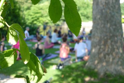 Yoga mit Petra im Freien im Bürgergarten in Bietigheim-Bissingen, Sommer 2018